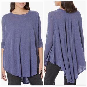 Free People Aria Blue Trapeze Tunic Top Size S High Low Oversized Boho Layering